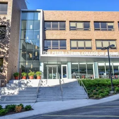 Street view of the St. John University School of Business Bent Hall