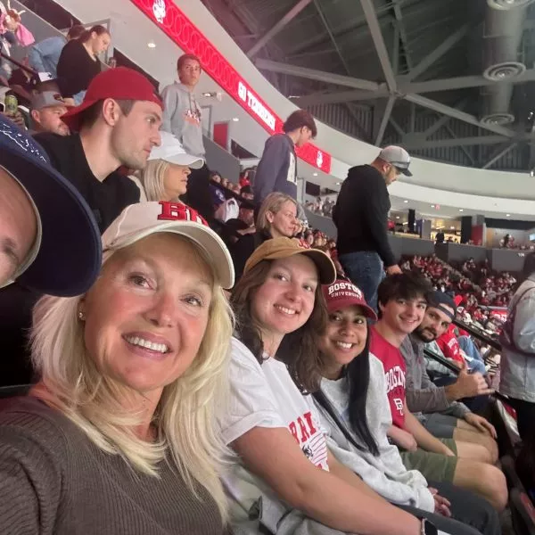 Susan Gray at a Boston University basketball game