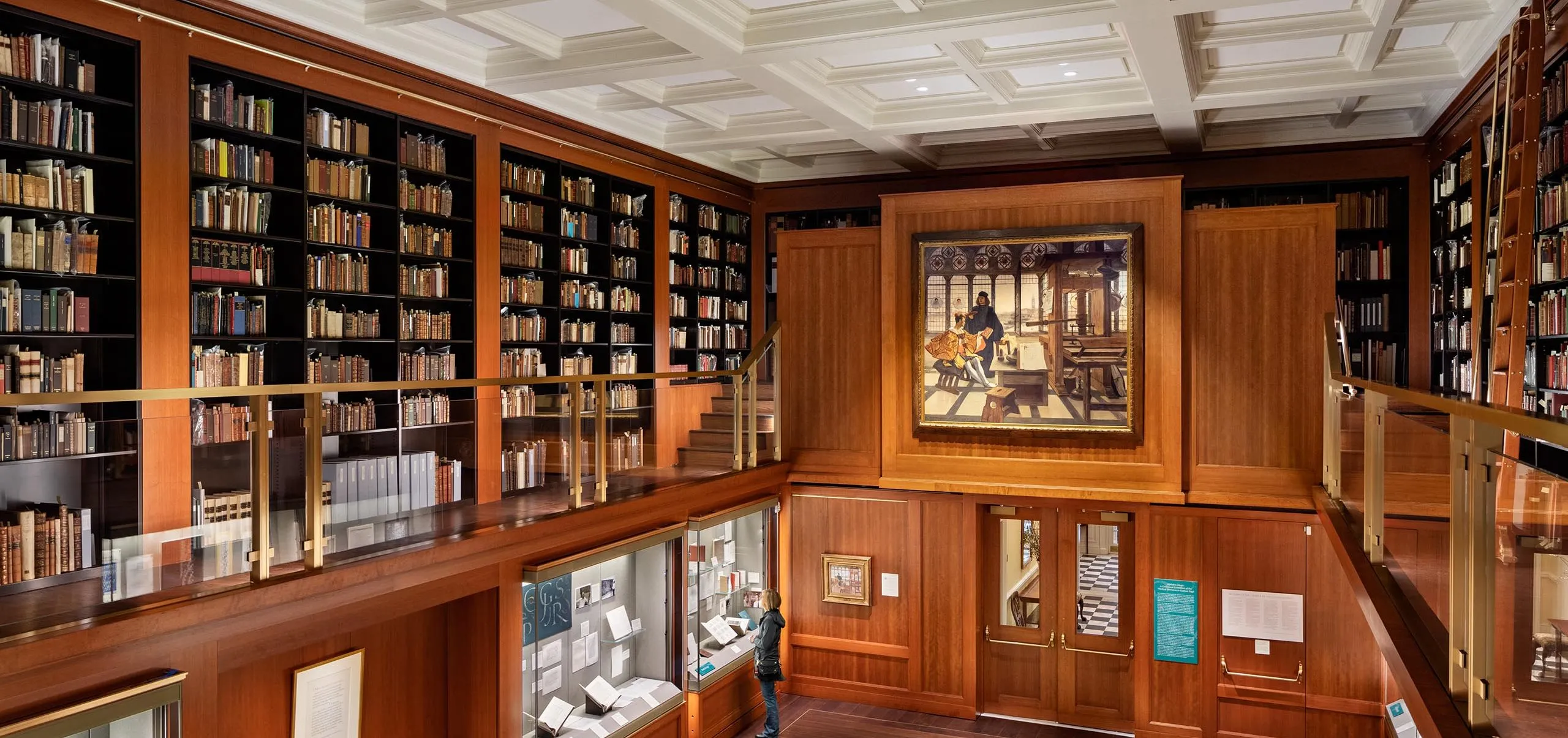 Victorian style bookshelves and display cases at the Grolier Club