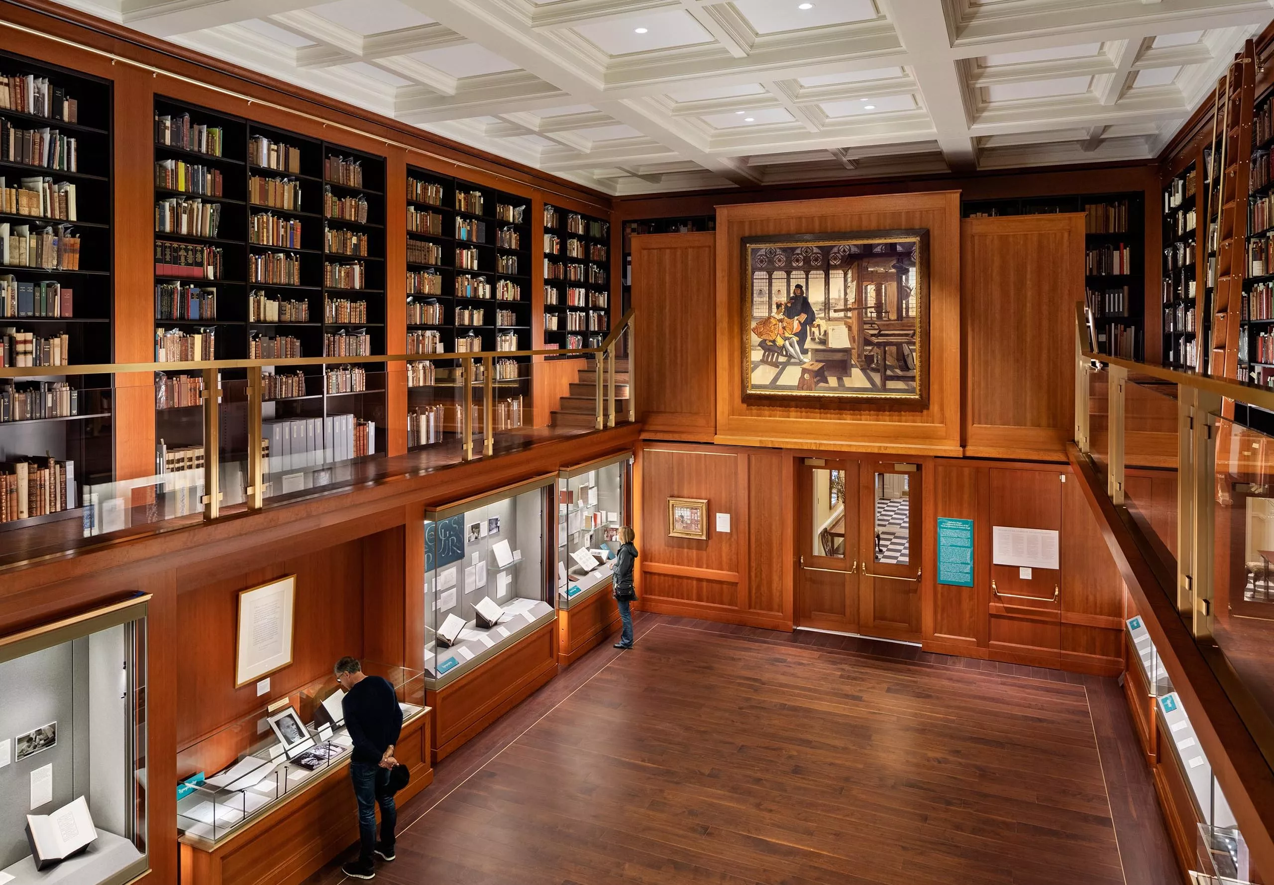 Victorian style bookshelves and display cases at the Grolier Club