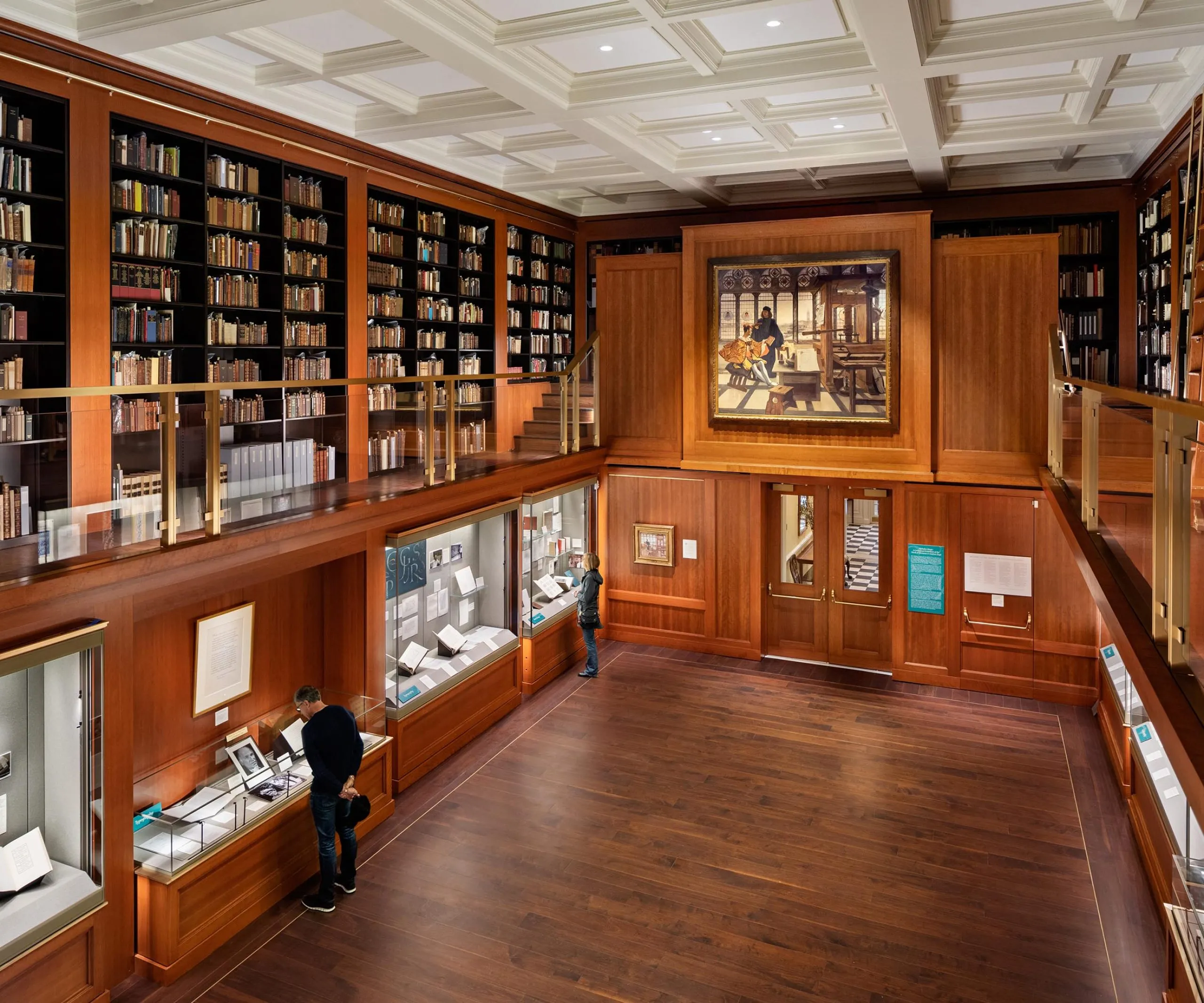 Victorian style bookshelves and display cases at the Grolier Club