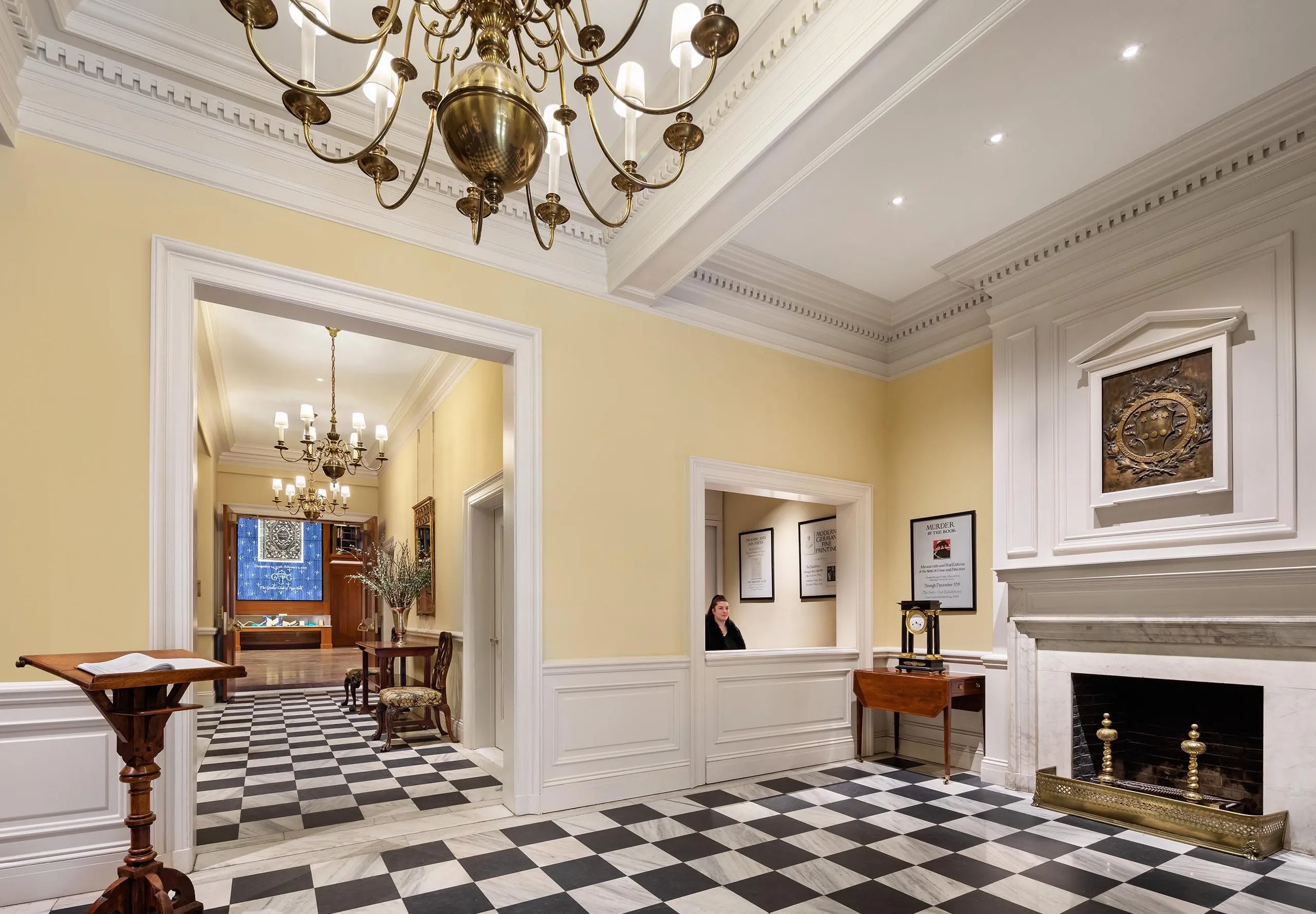 Victorian entryway and front desk at the Grolier Club