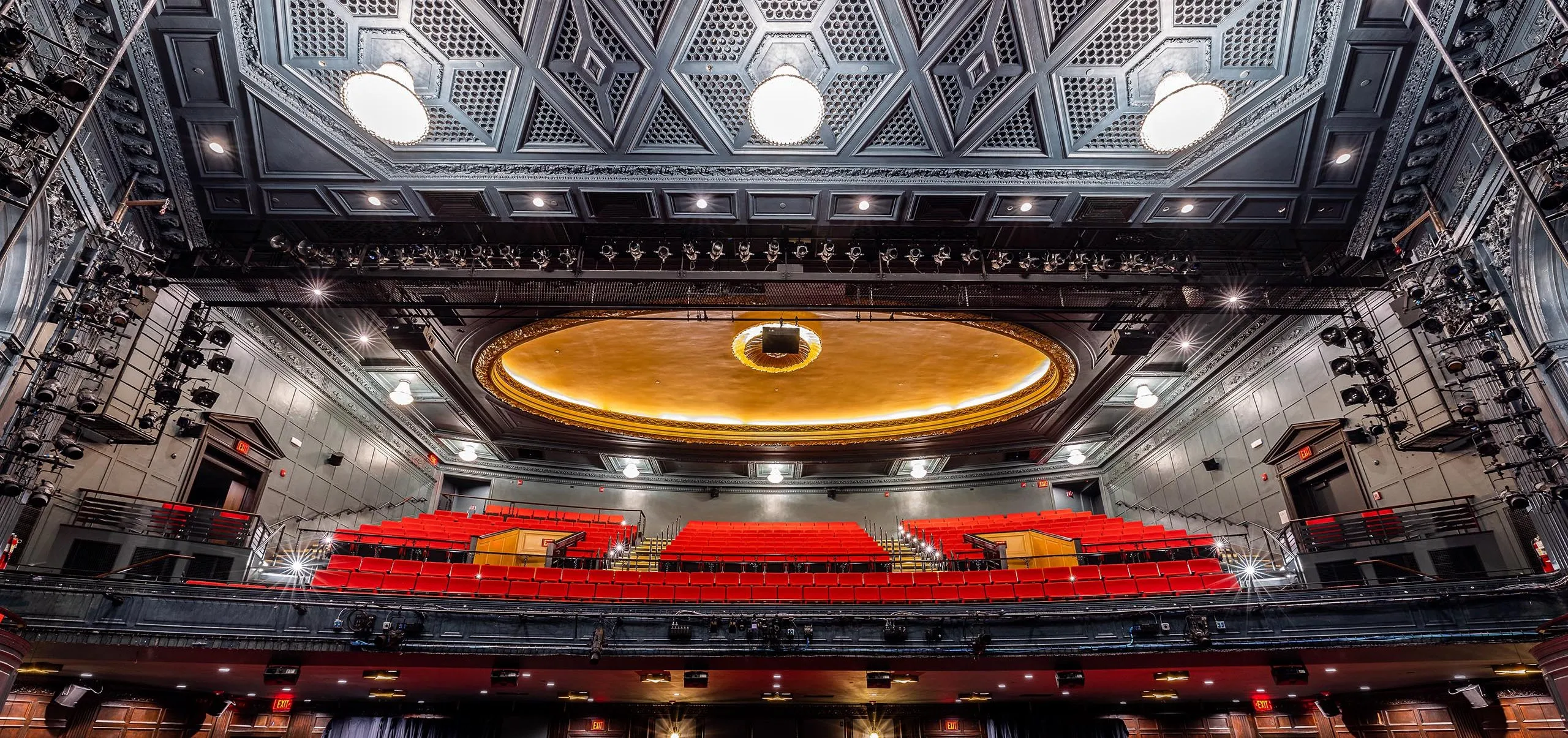 Large auditorium and vaulted ceiling at the Huntington Theatre