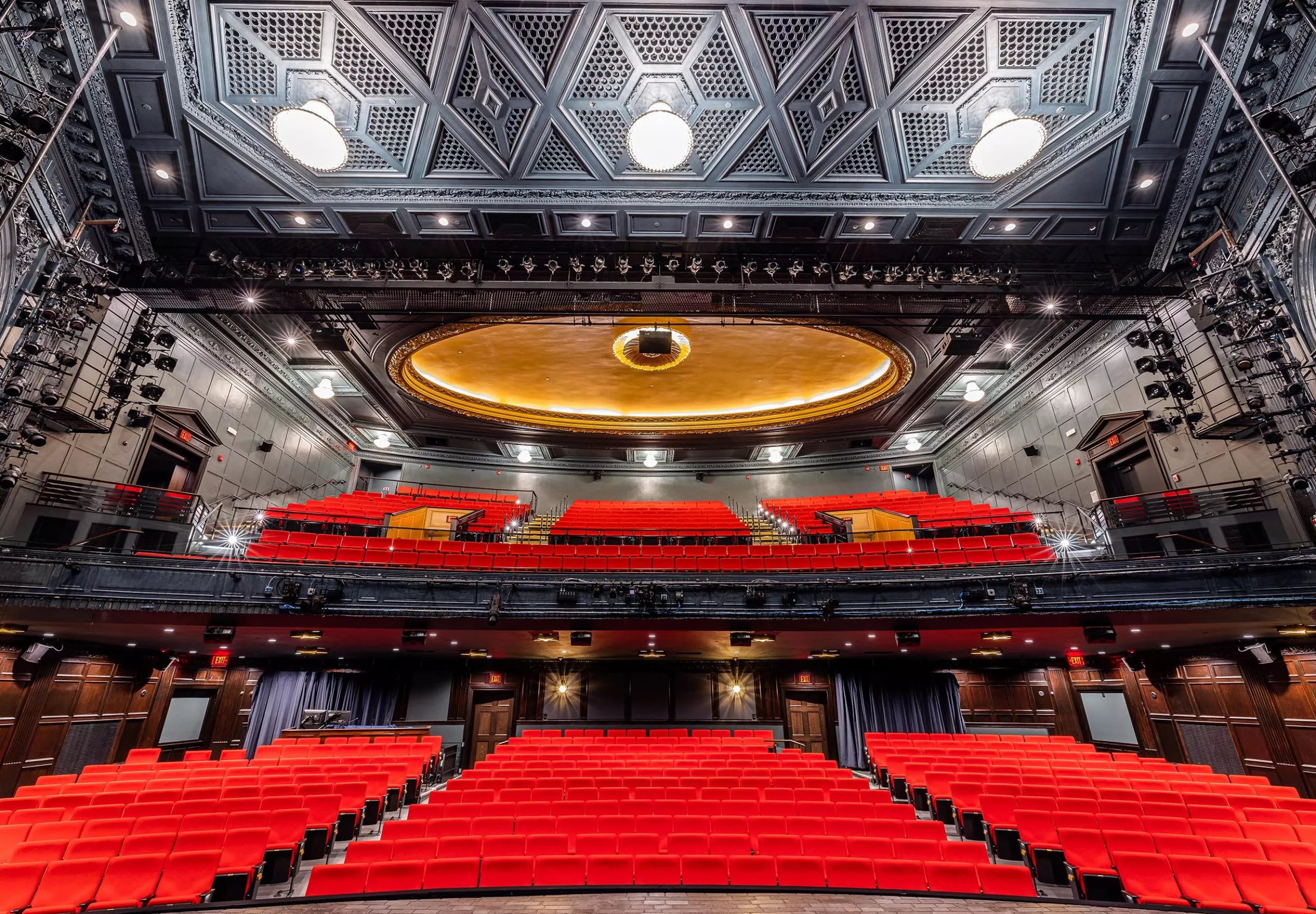 Large auditorium and vaulted ceiling at the Huntington Theatre