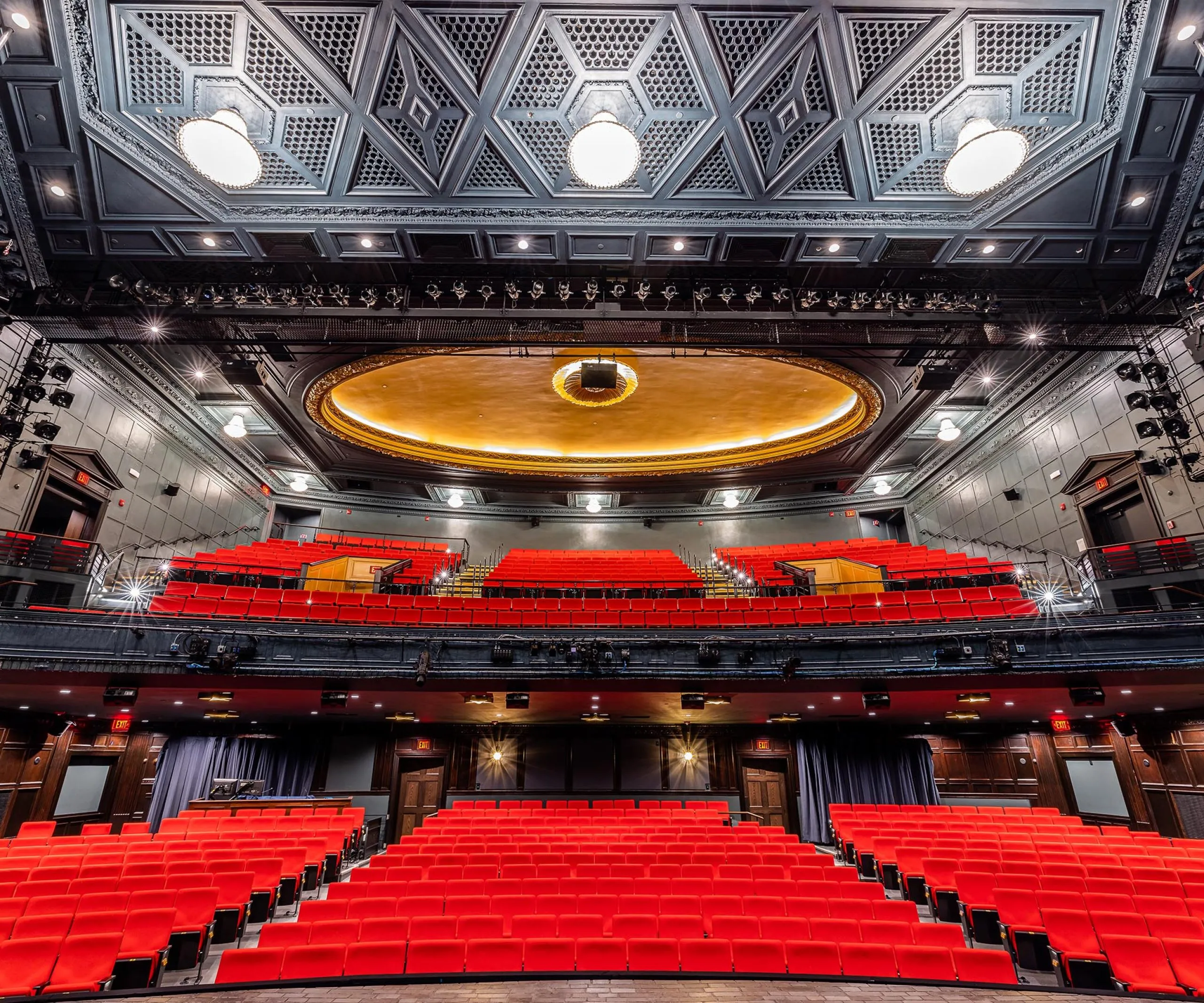 Large auditorium and vaulted ceiling at the Huntington Theatre