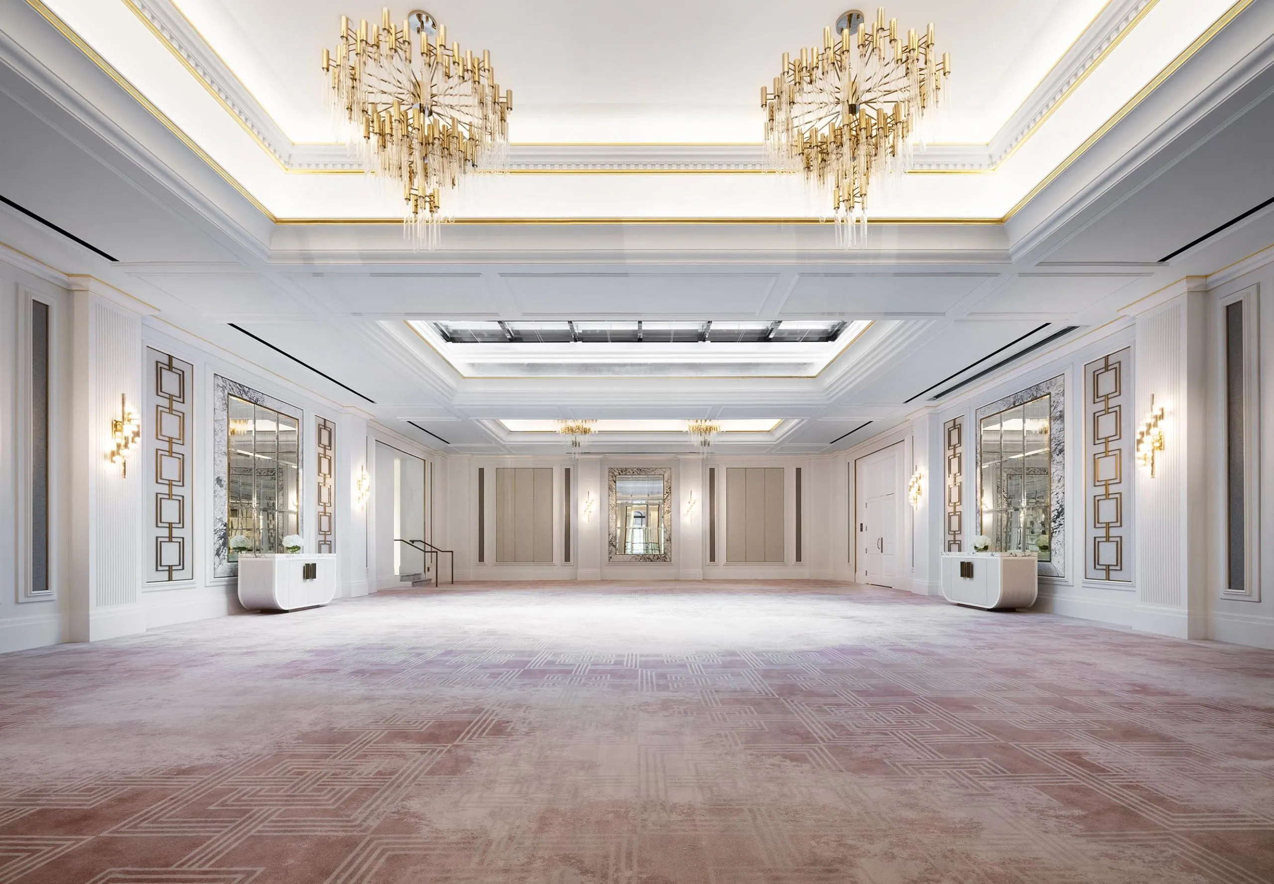 Interior view of a grand hallway at the Langham Boston