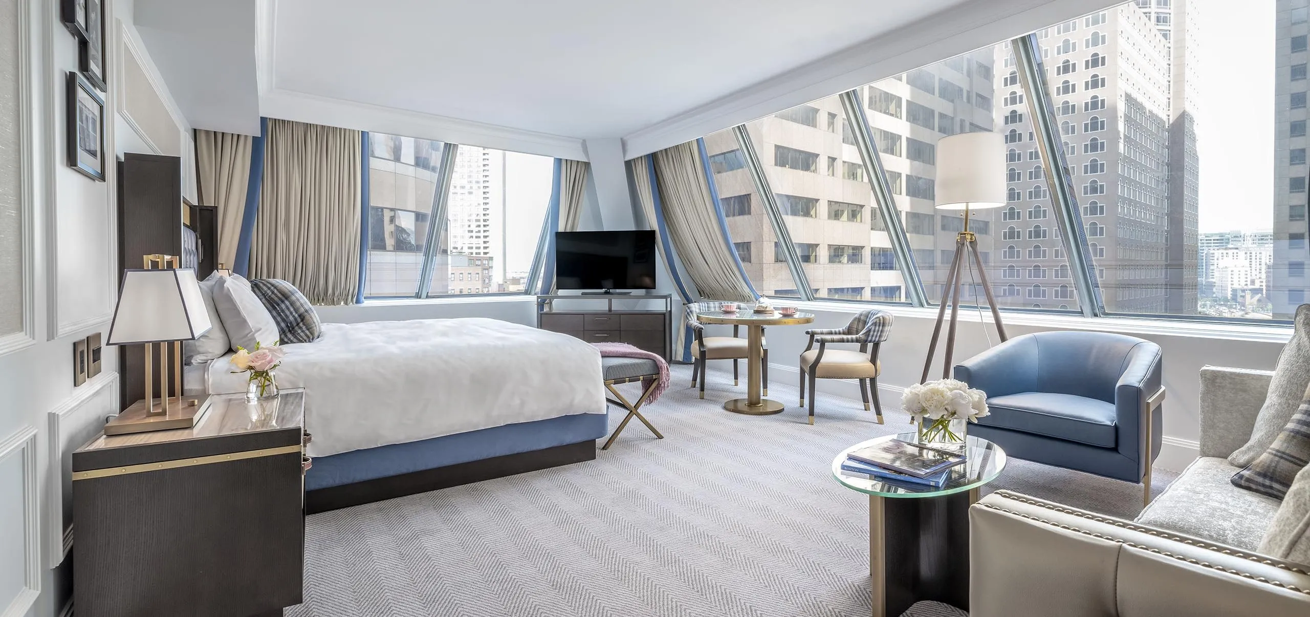 Interior view of a hotel room at the Langham Boston