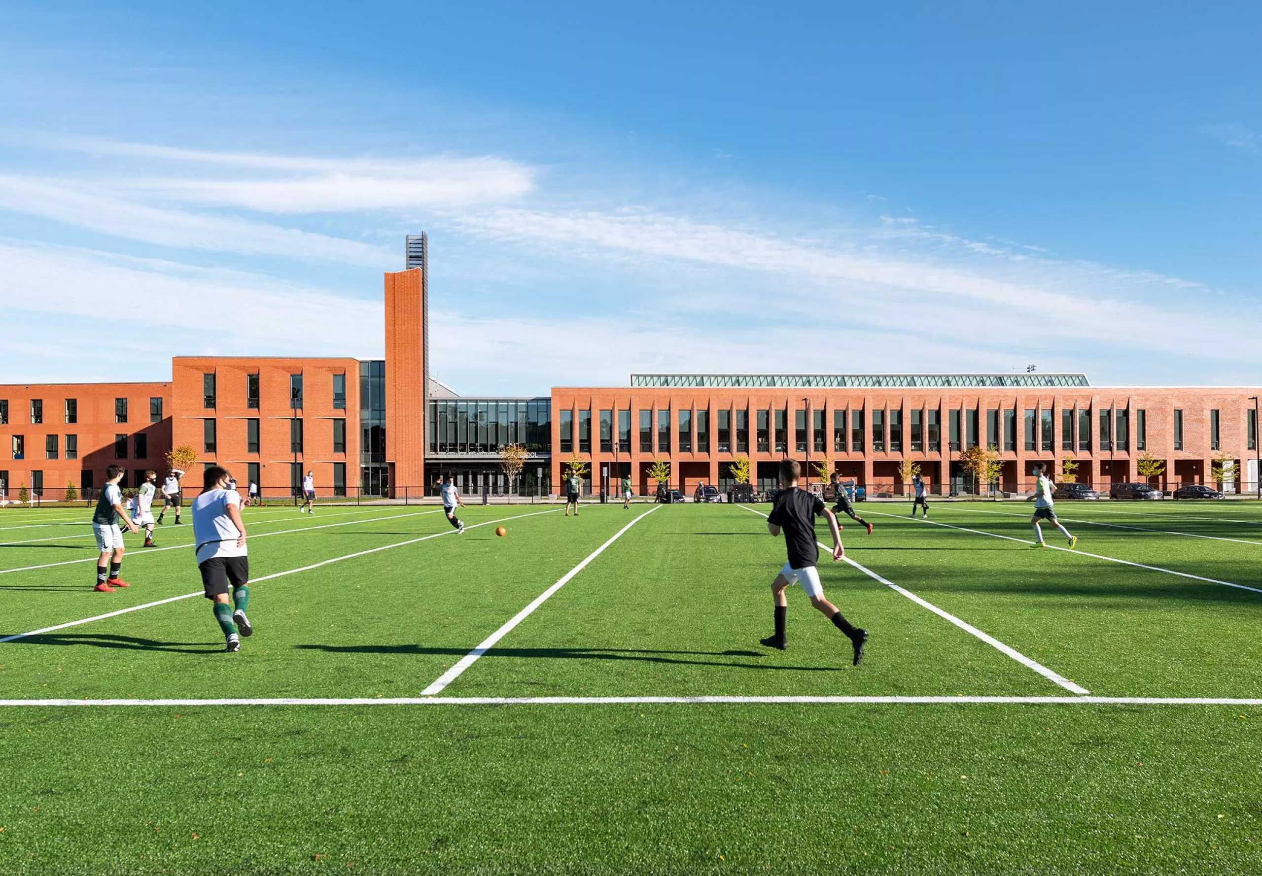 People playing soccer at Billerica Memorial High School