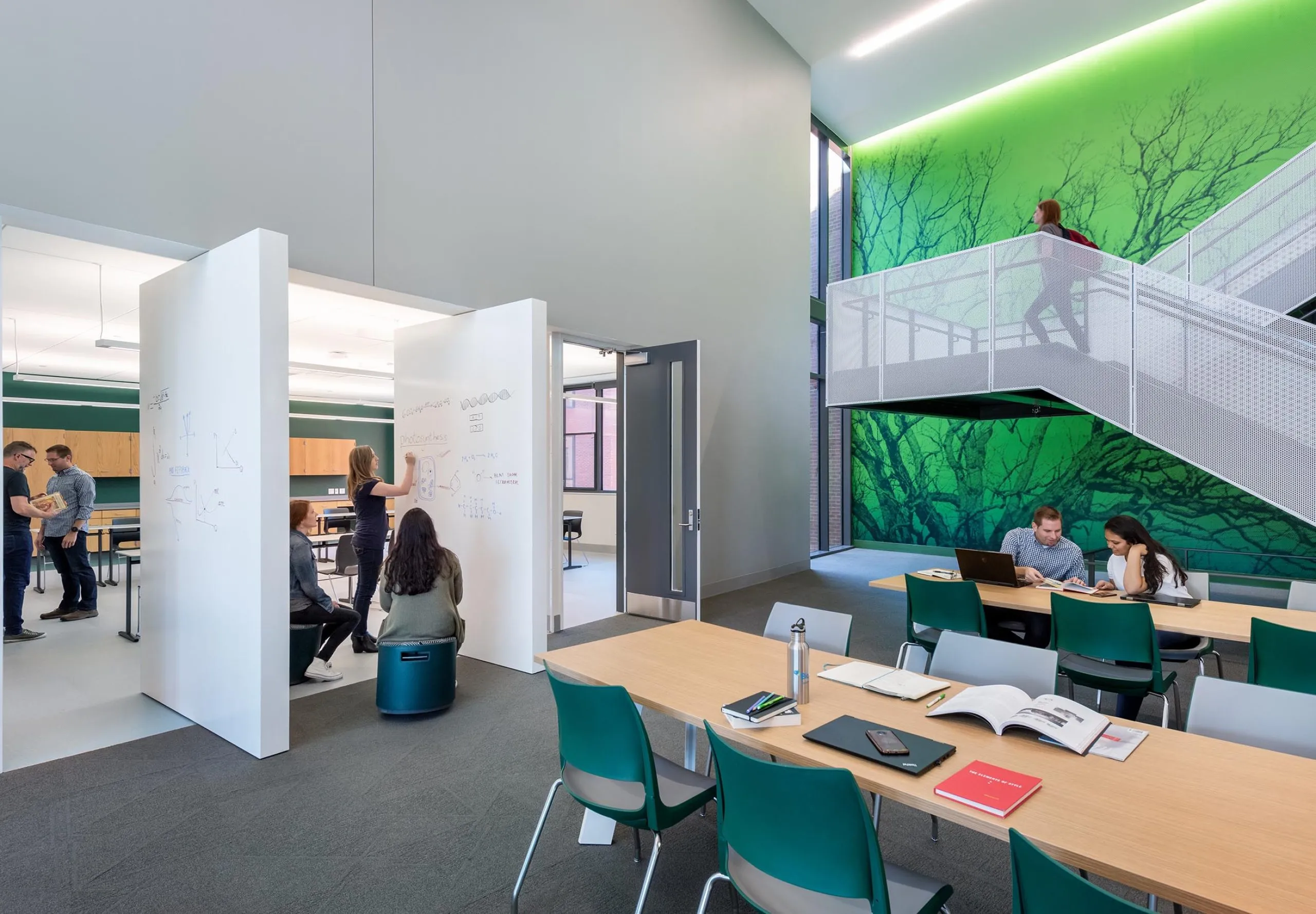 Students in communal work space at Billerica Memorial High School