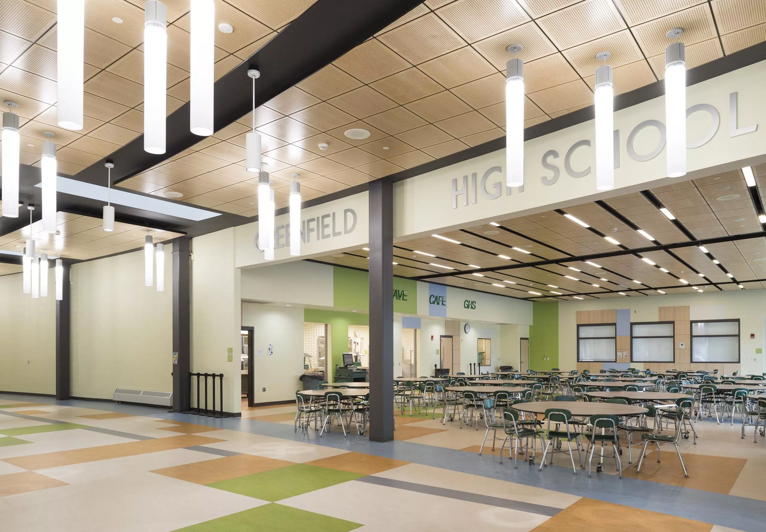 interior view of Greenfield High School cafeteria