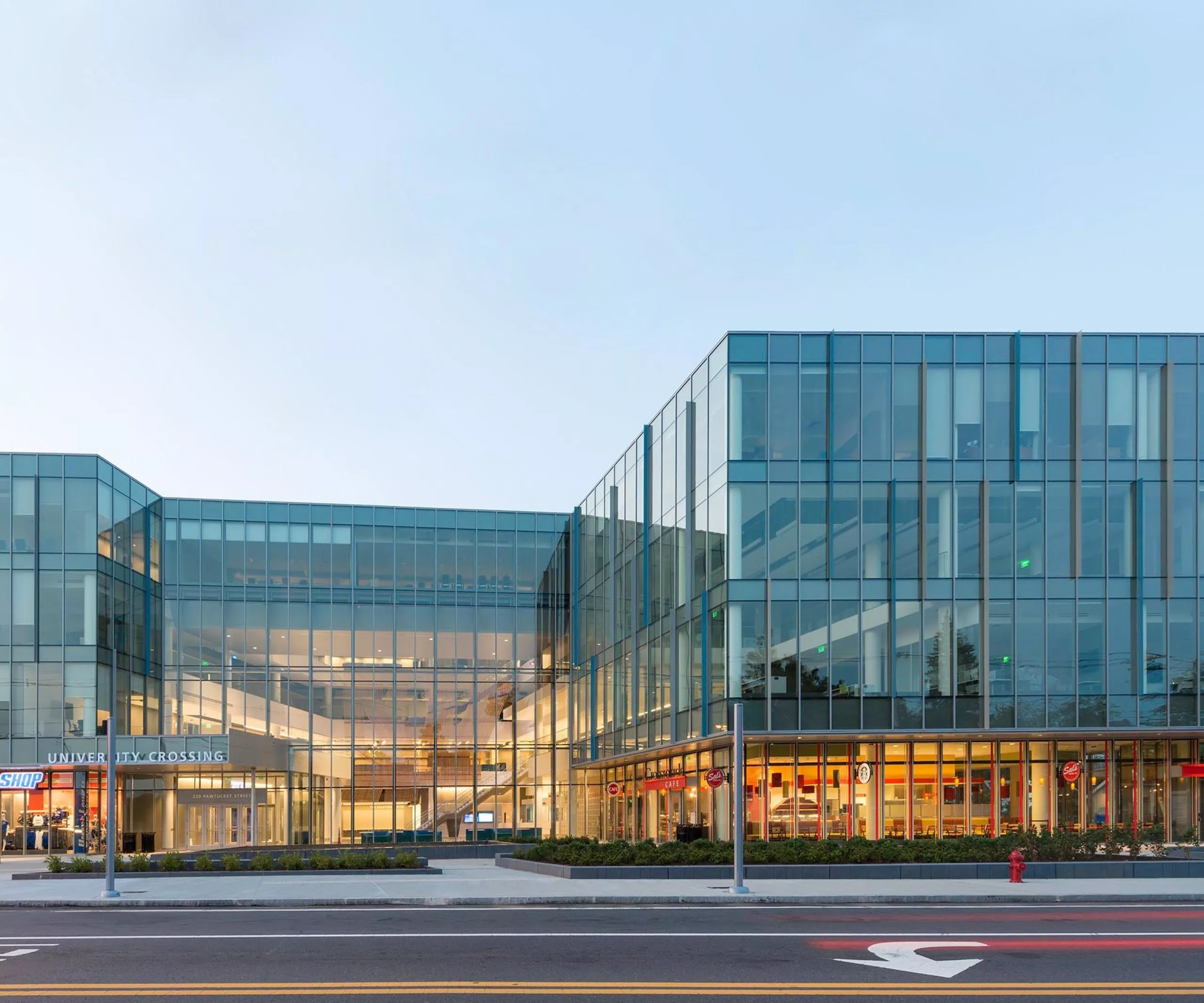 All glass exterior of UMass University Crossing