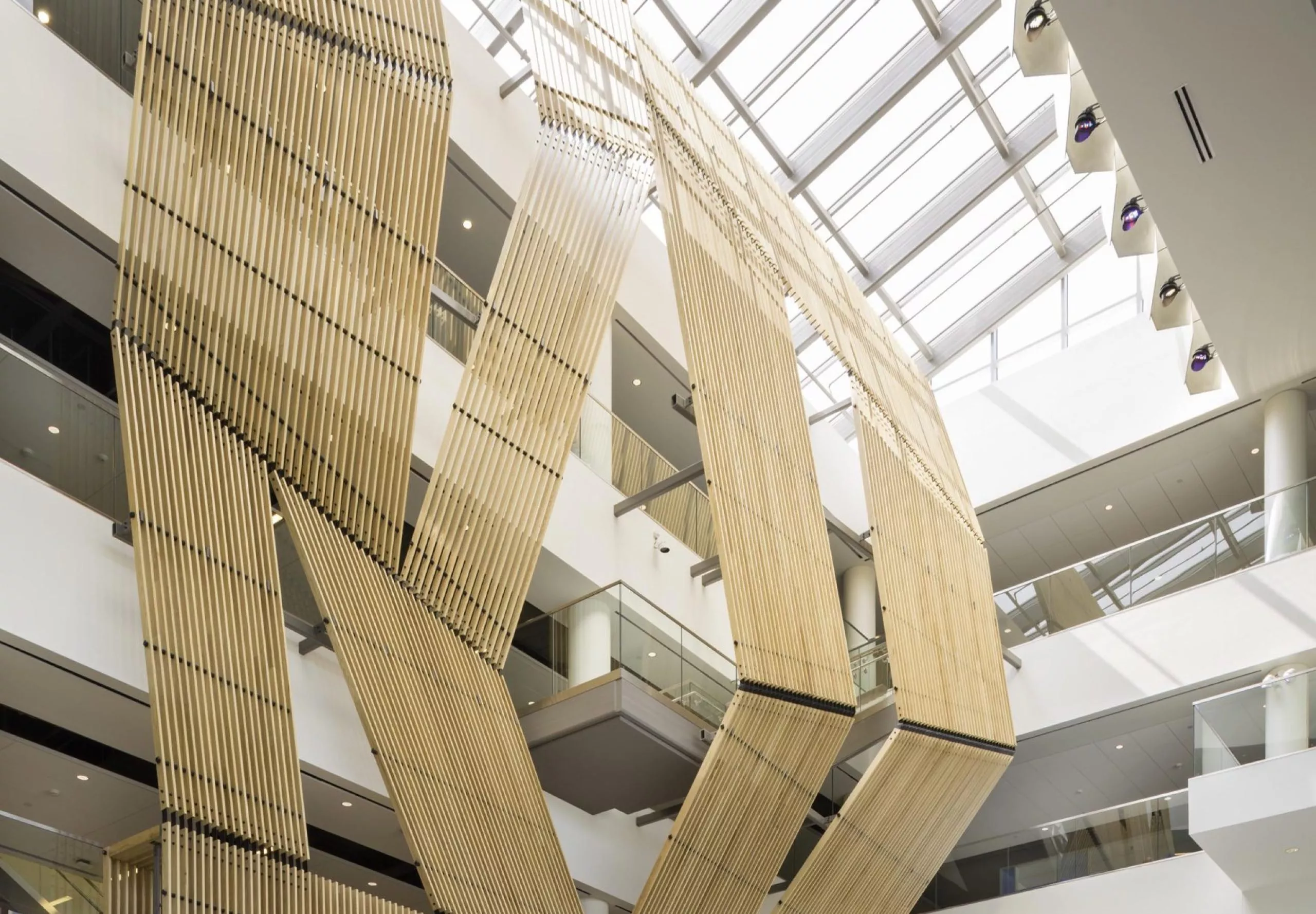 Multistory open lobby of UMass University Crossing