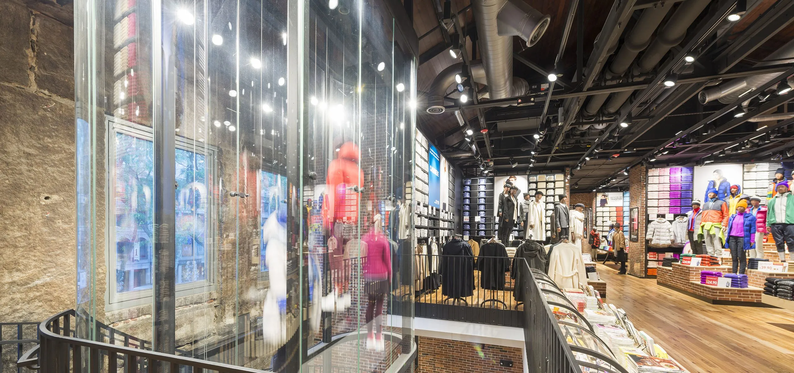 interior view Uniqlo two-story retail space