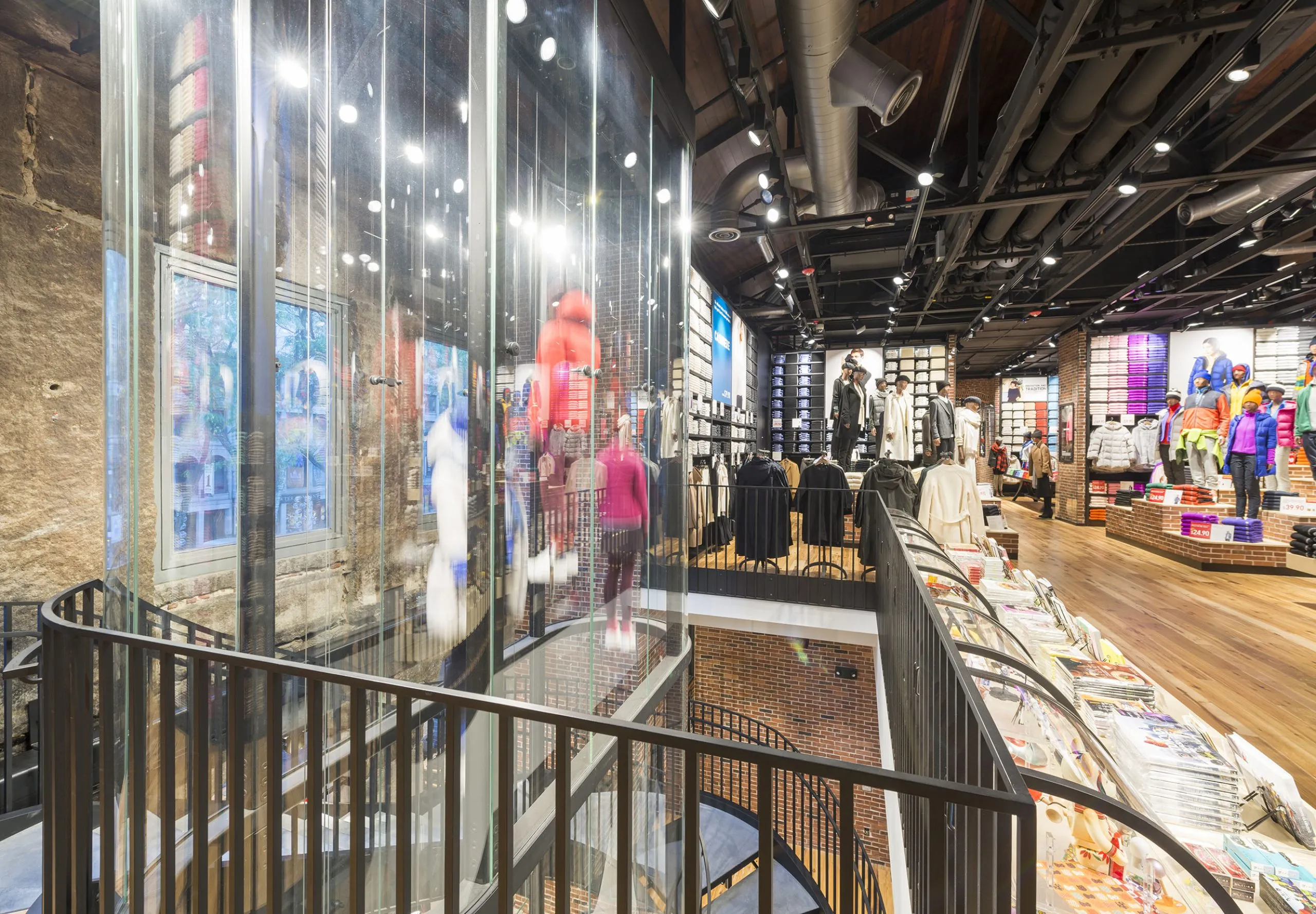 interior view Uniqlo two-story retail space