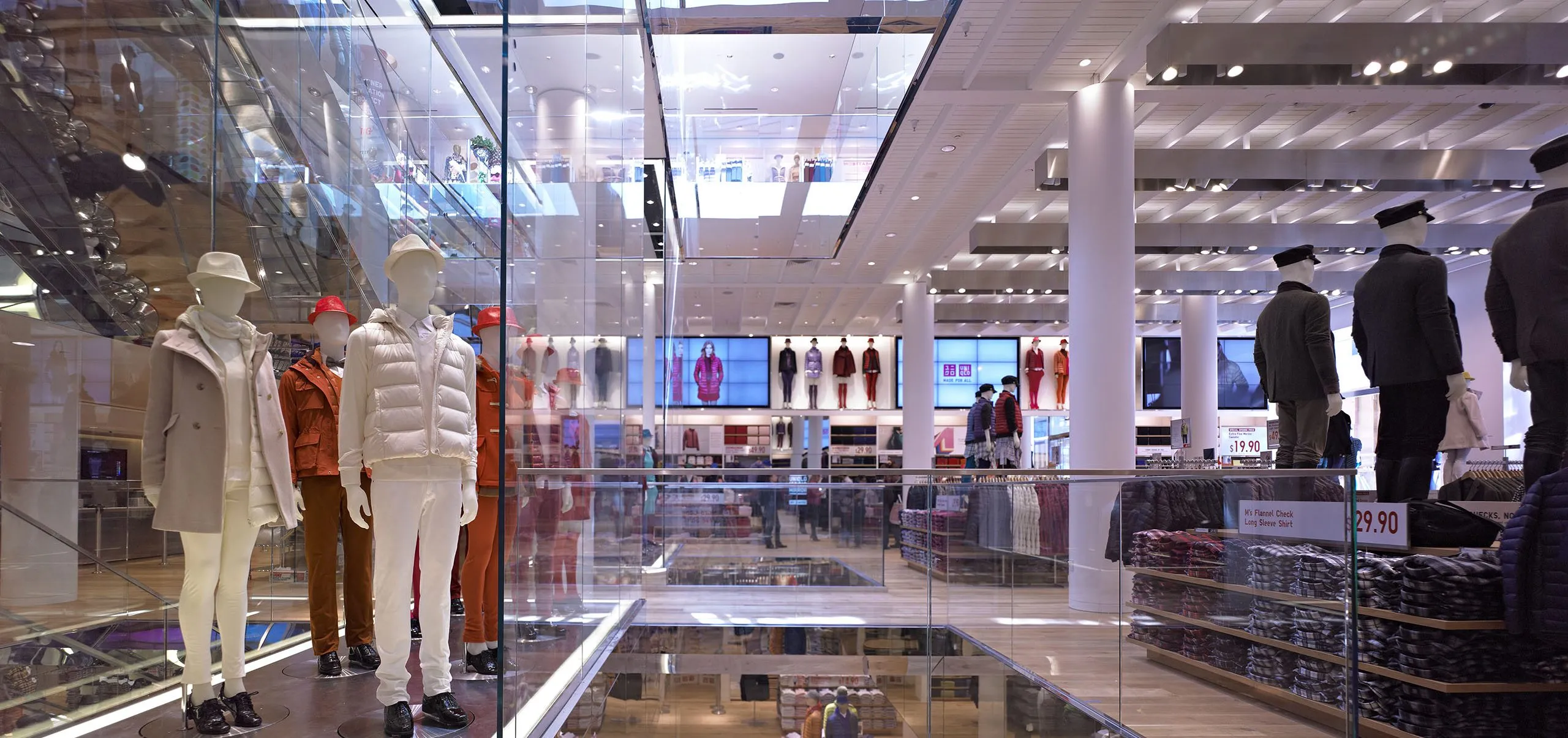 interior view Uniqlo two-story retail space