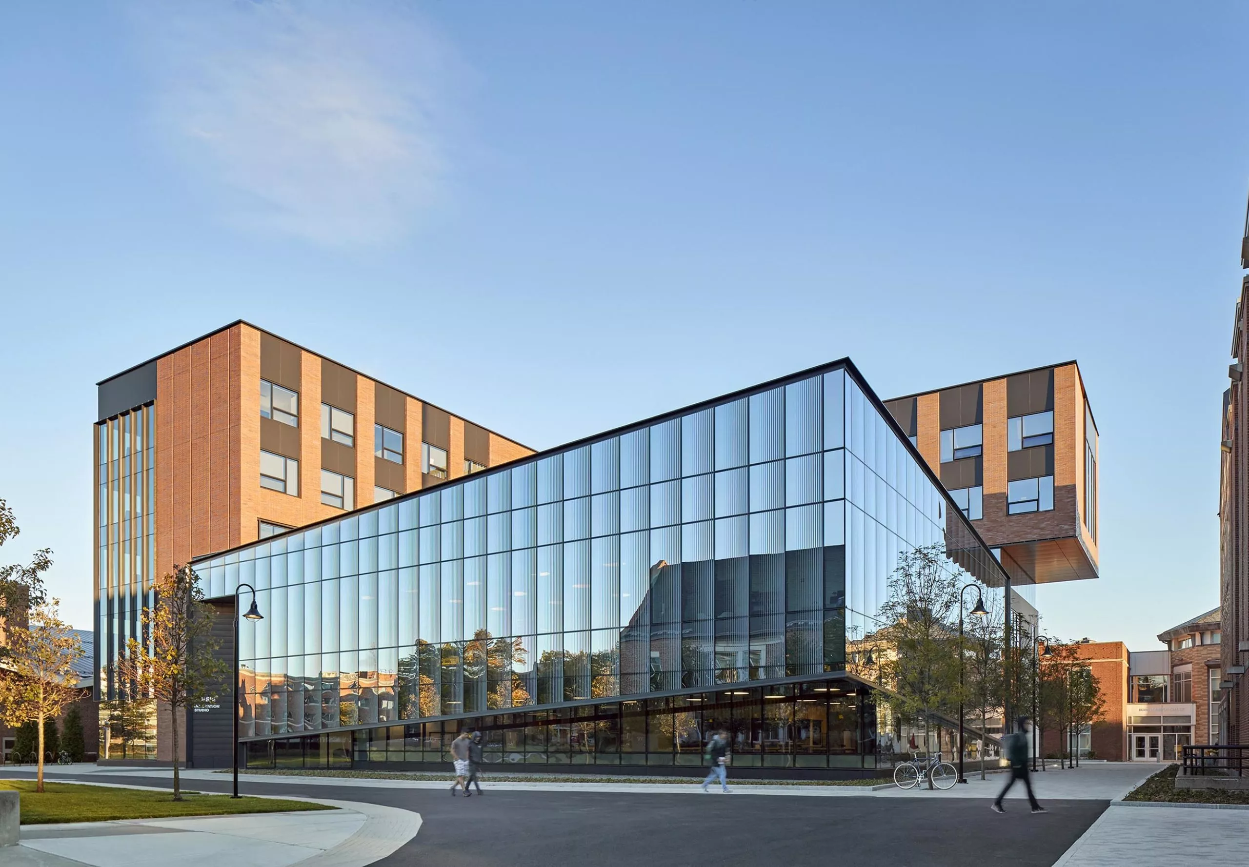 Innovation Studio & Messenger Residence Hall building with large glass windows