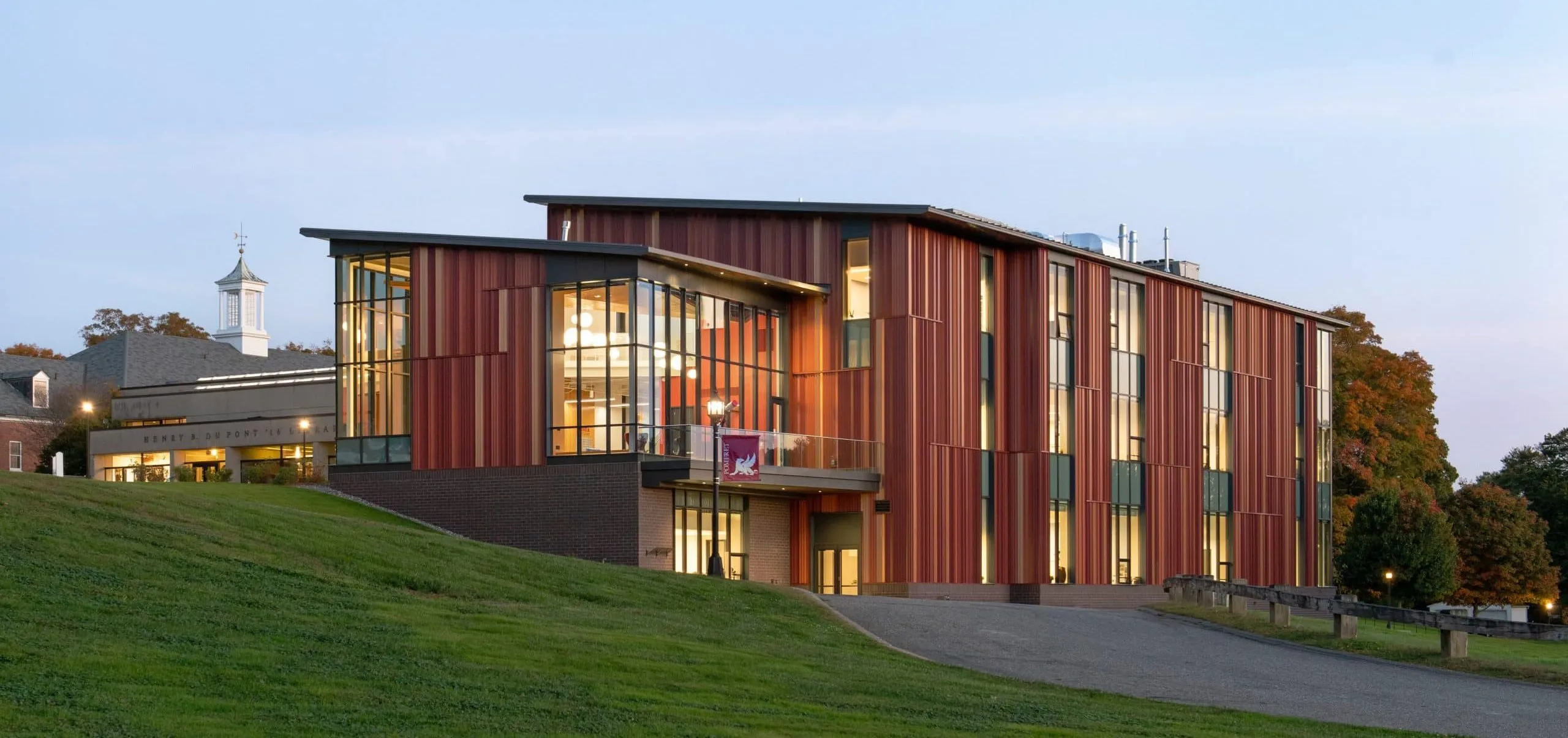 Outdoor shot of modern VISTA building in distance