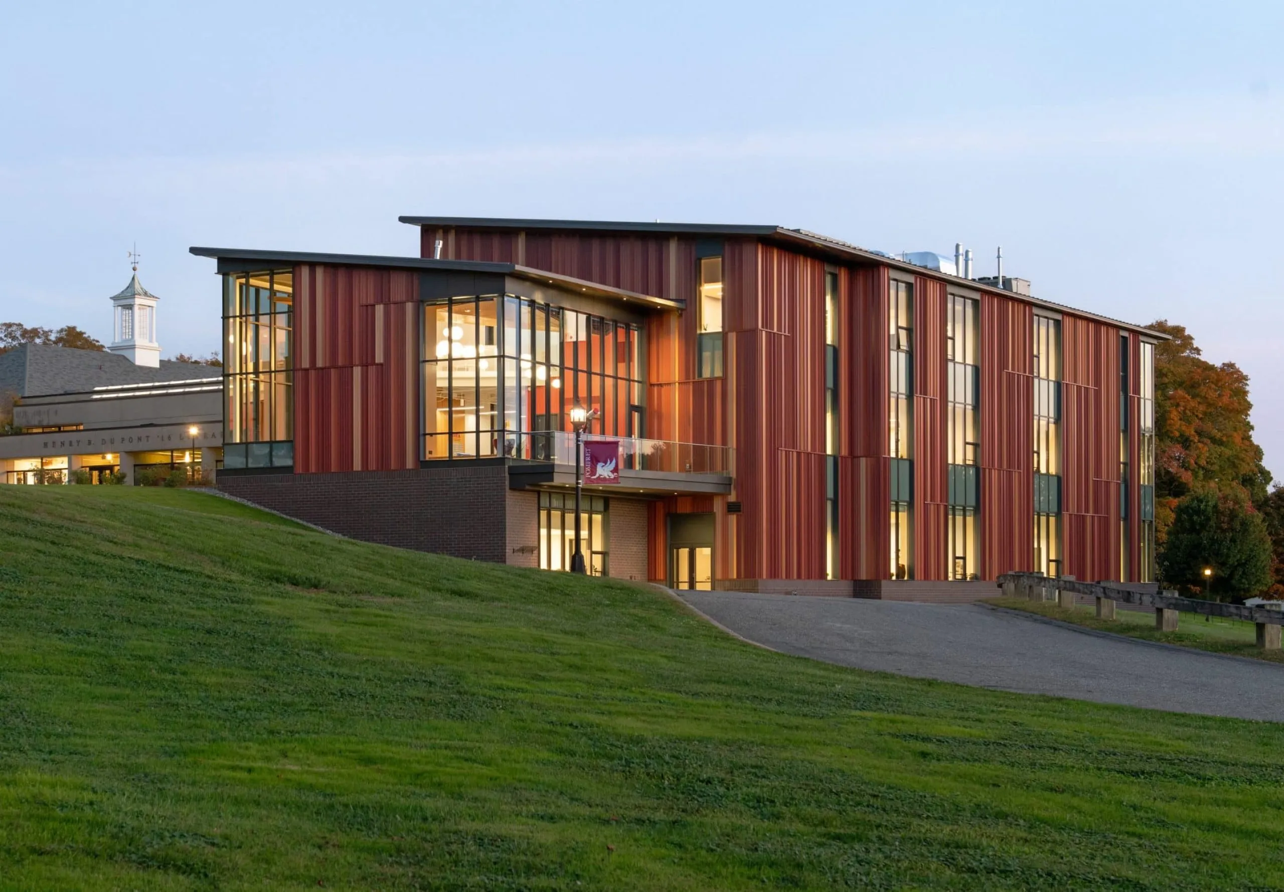 Outdoor shot of modern VISTA building in distance