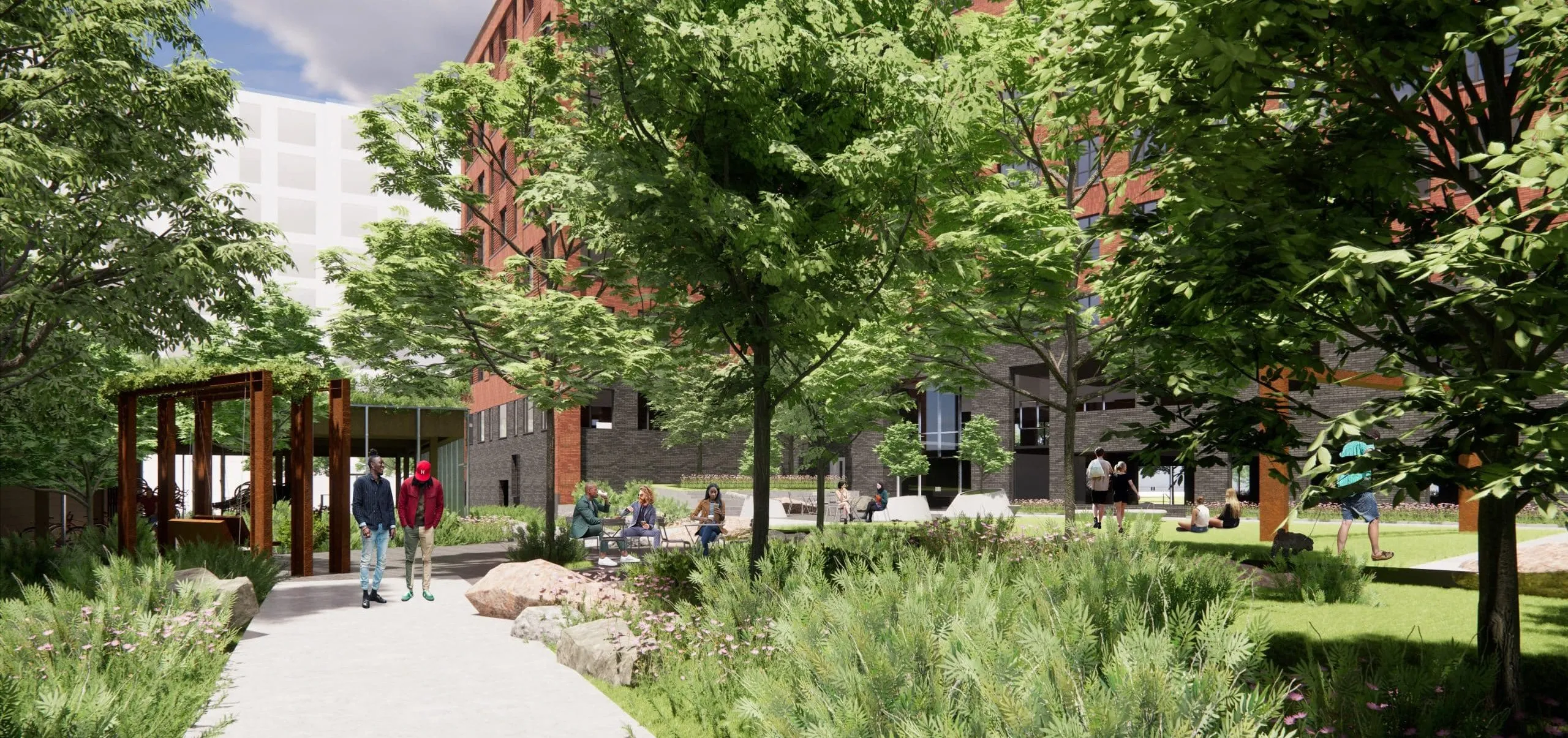 Rendering of Harvard University 100 South Campus Drive outdoor plaza