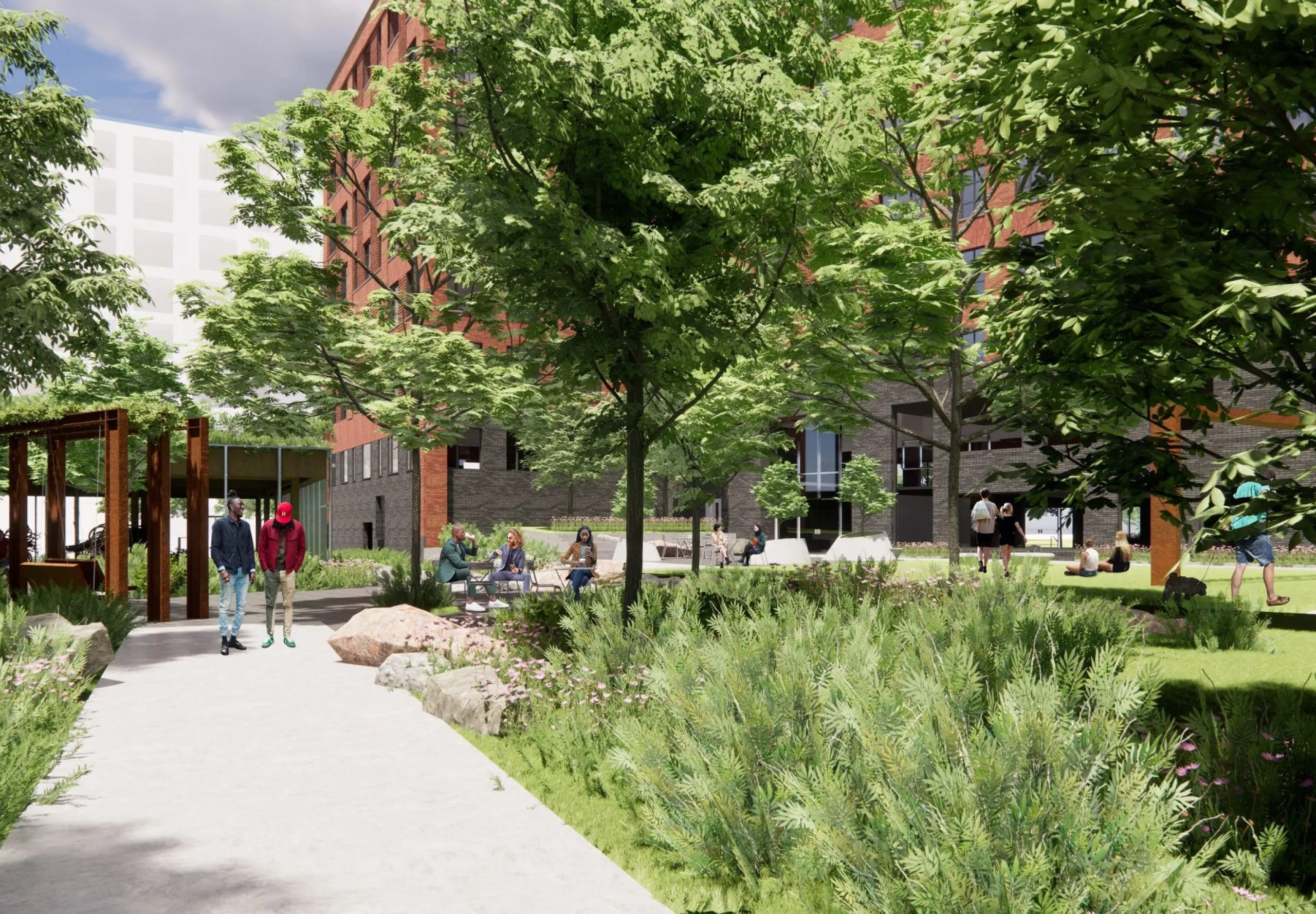 Rendering of Harvard University 100 South Campus Drive outdoor plaza